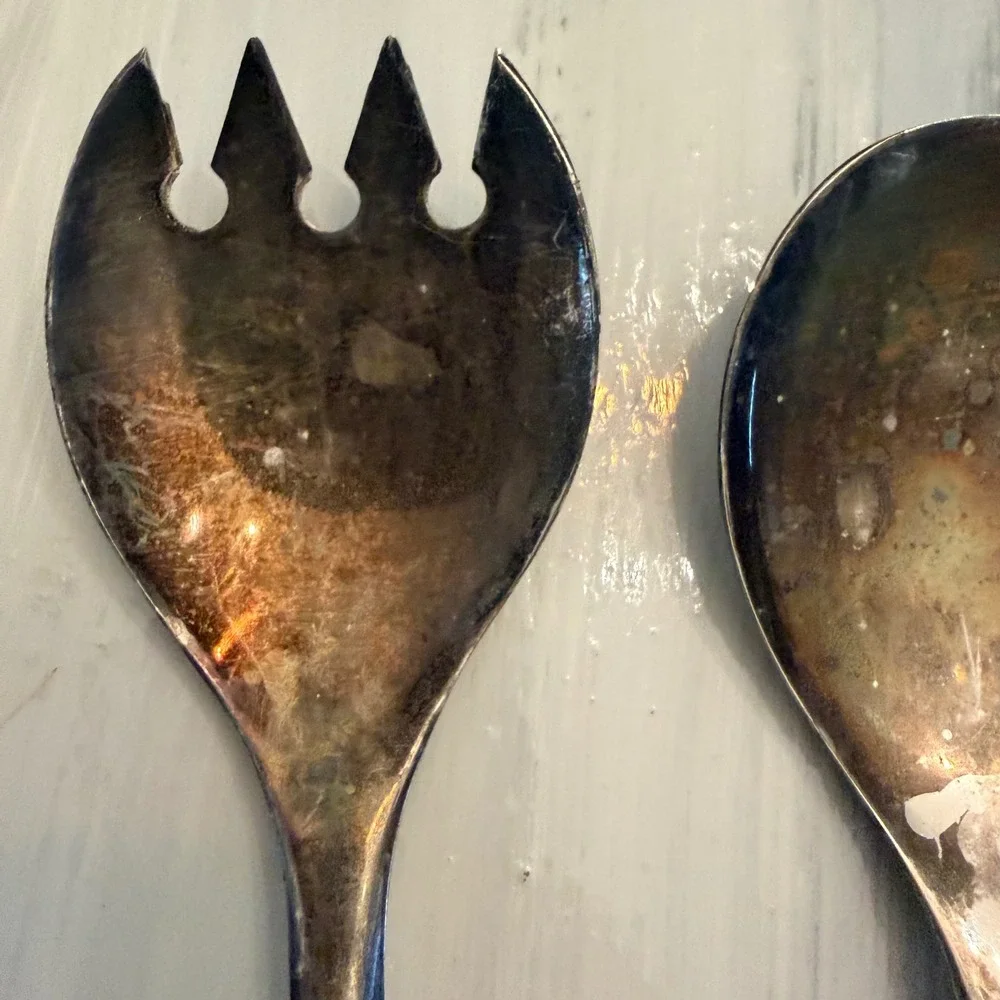 Vintage Silver Plated Serving Set Spoon Fork Pierced Cake Server 3 Piece Patina